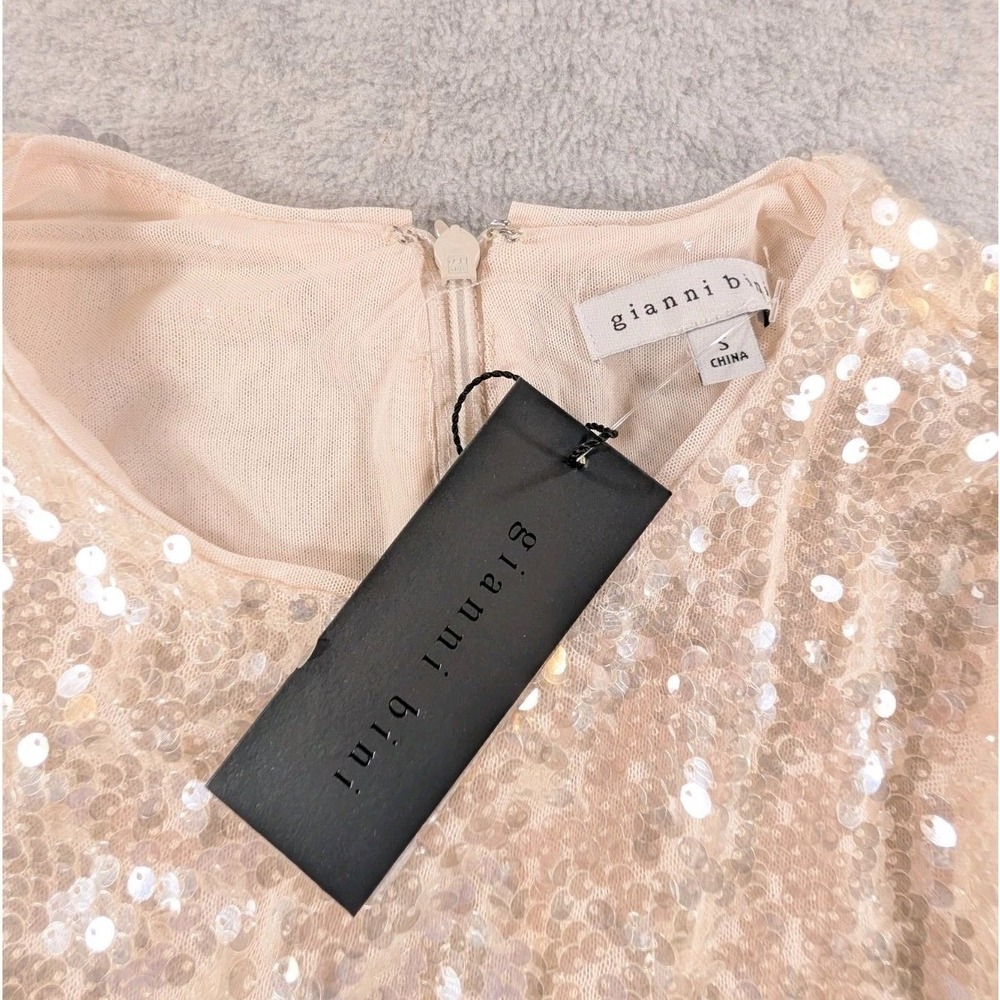 Gianni Bini Ruby Sequin Bodycon Dress Small Long Sleeve Champagne Party Small - Picture 5 of 9